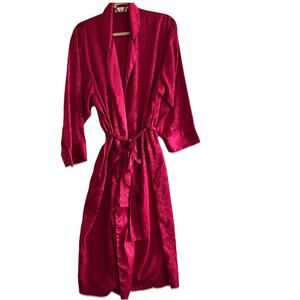 VTG Victorias Secret Gold Label Womens Robe M Red Paisley Satin Wrap Tie Glam